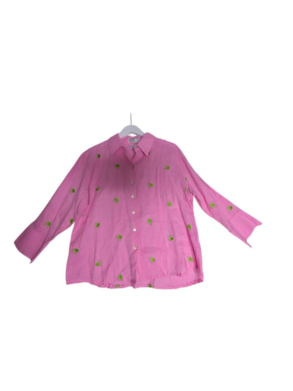 Casey Coleman Womens Pink Linen Paw Print Embroidered Button-Down Shirt Size L - Picture 9 of 11